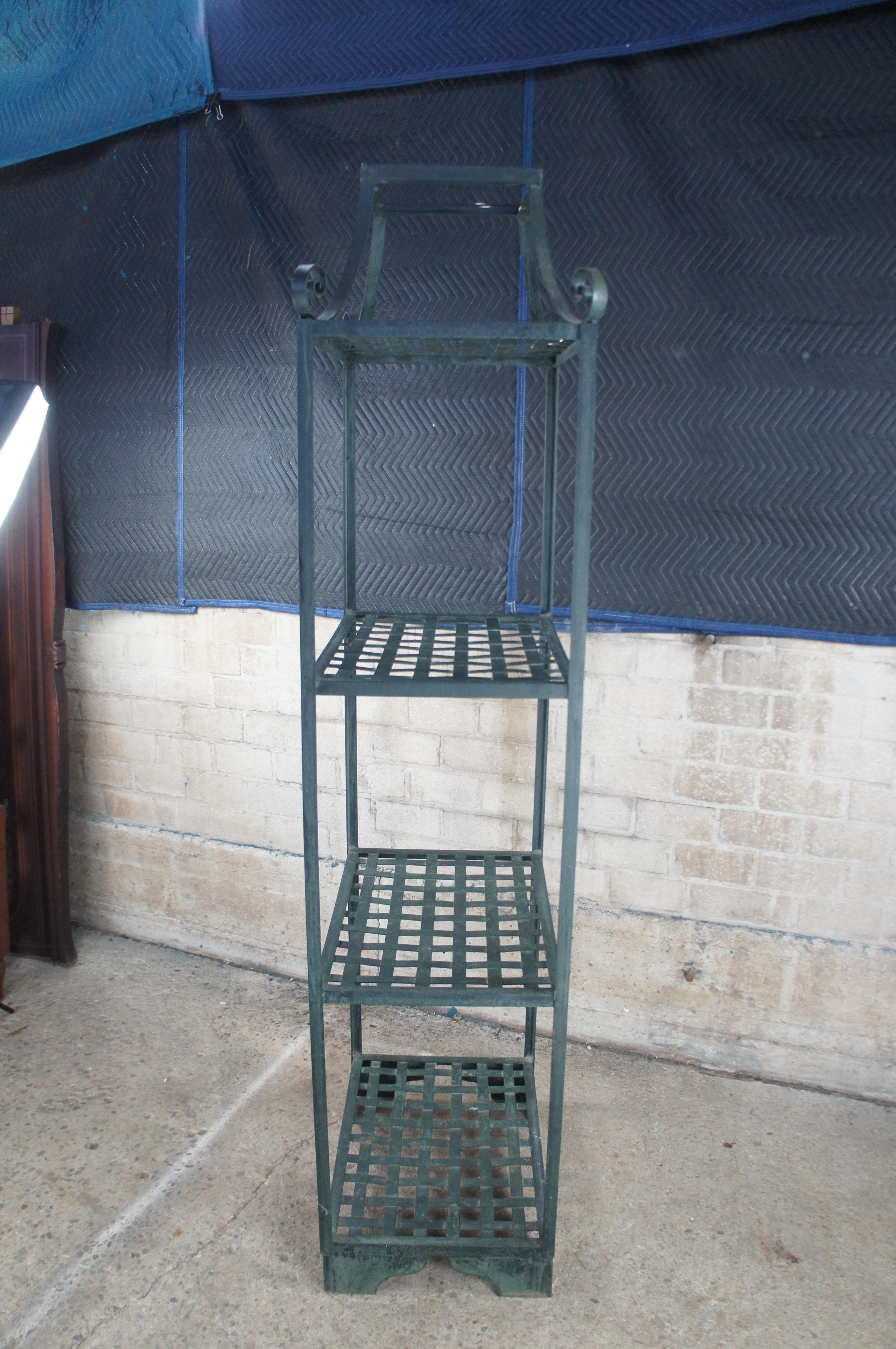 Verdigris Hierro Tejido Forma Pagoda Etagere Estante de Pared Estante para Plantas Vintage 83