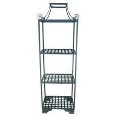 Verdigris Woven Iron Pagoda Form Etagere Wall Rack Shelf Plant Stand Vintage 83"