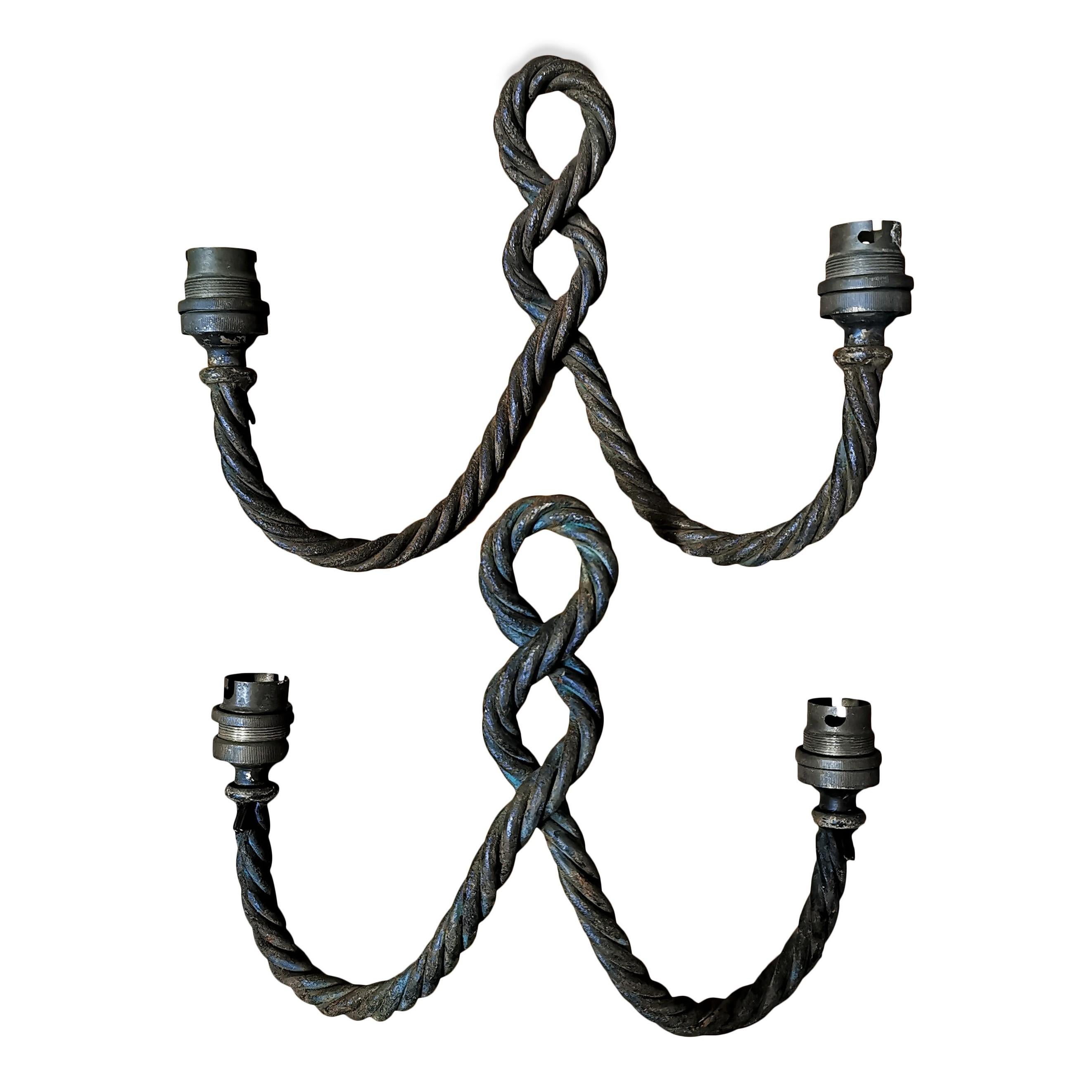Verdigris Wrought Iron Sconces in the Manner of Poillerat, France, 1940s 1
