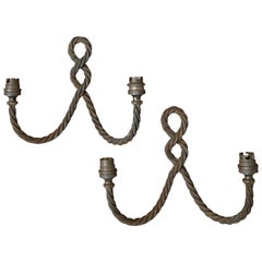 Verdigris Wrought Iron Sconces in the Manner of Poillerat, France, 1940s