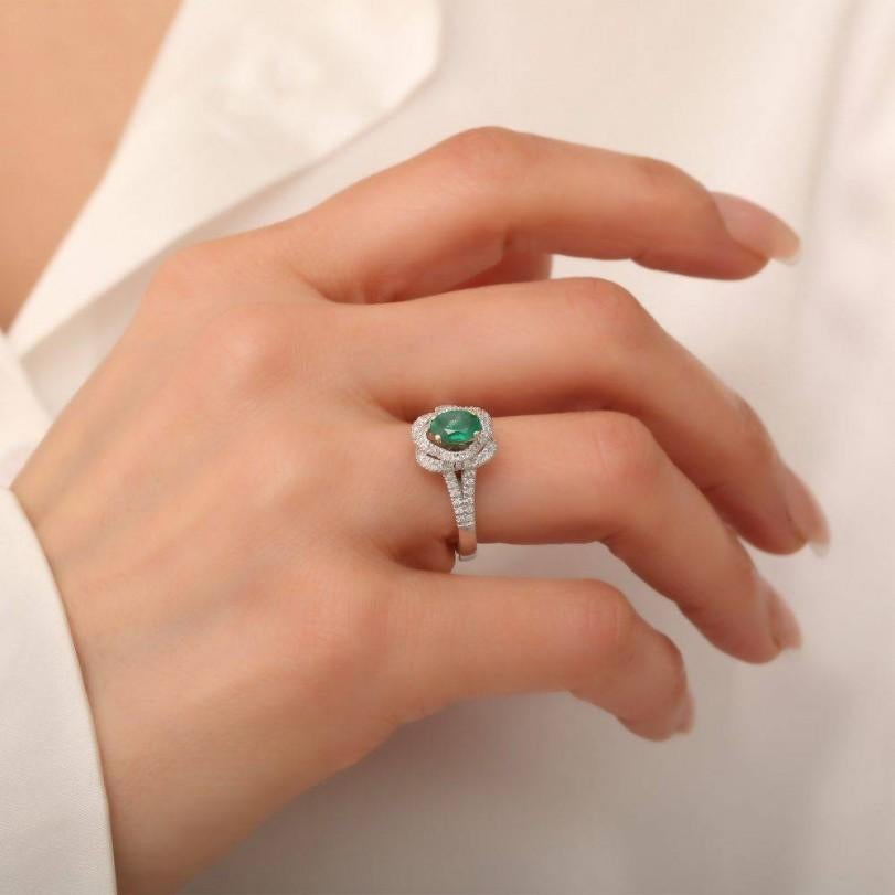 Modern 1.17 Emerald And Engagement Diamond Ring For Sale