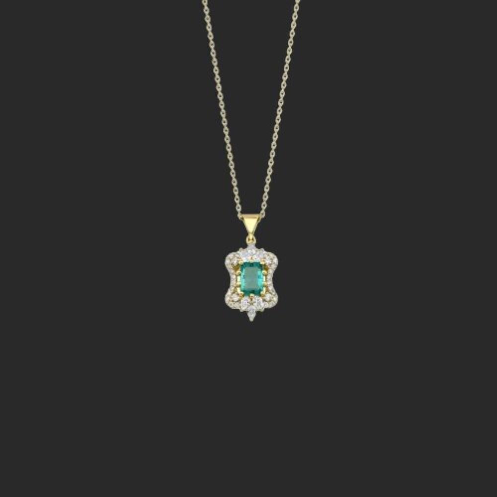 Modern 0.82ct Emerald And Diamond Cluster Necklace For Sale