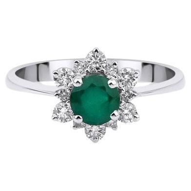 1.01ct Emerald And Diamond Cluster Ring For Sale