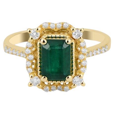 1.41ct Emerald And Diamond Engagement Ring