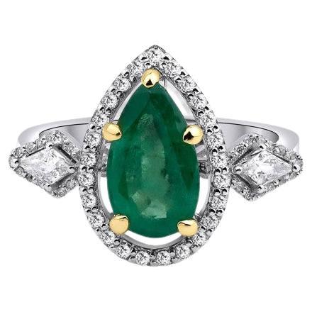 2.28ct - Pear Emerald And Diamond Tria Ring