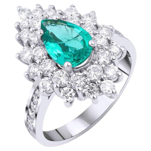 2.54ct Pear Cut Emerald And Diamond Ring For Sale