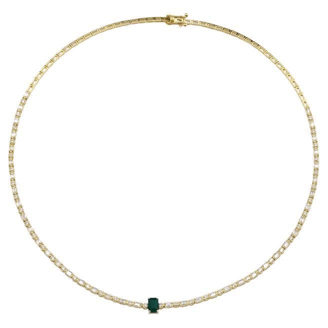 3.00ct Emerald And Diamond Necklace For Sale