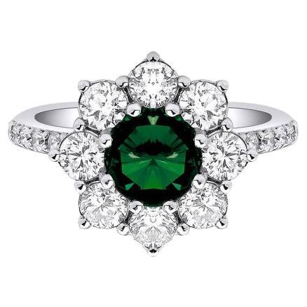 3.30ct Emerald And Diamond Cluster Ring For Sale