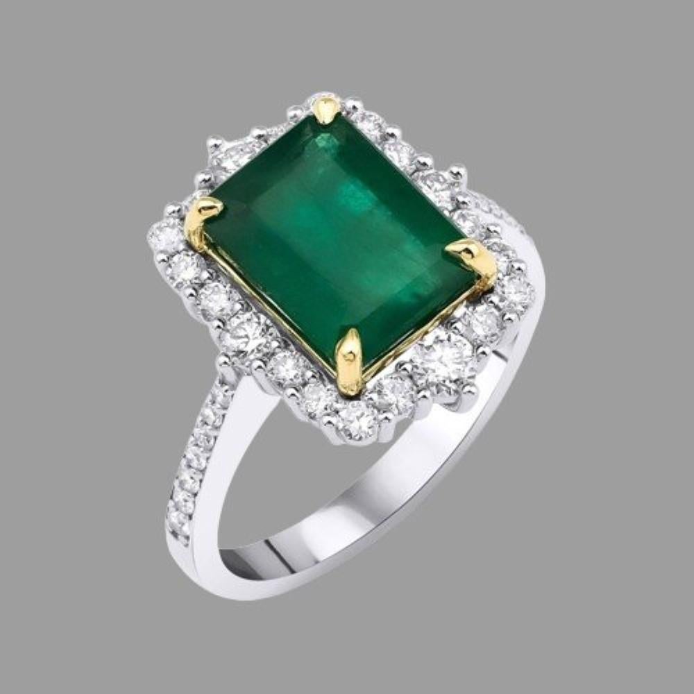 Modern 3.88ct Emerald And Diamond Engagement Ring For Sale