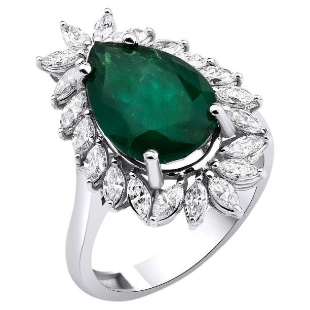 5.45ct Emerald And Marquise Diamond Cocktail Ring For Sale
