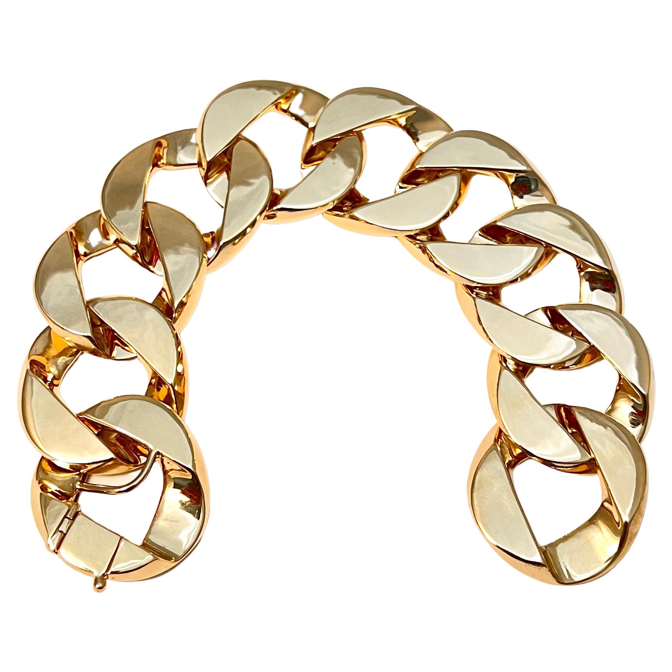 Verdura larger-sized curb-link bracelet in high-polished 14k yellow gold, secured by a hidden clasp.  26mm wide links and measuring 7.5
