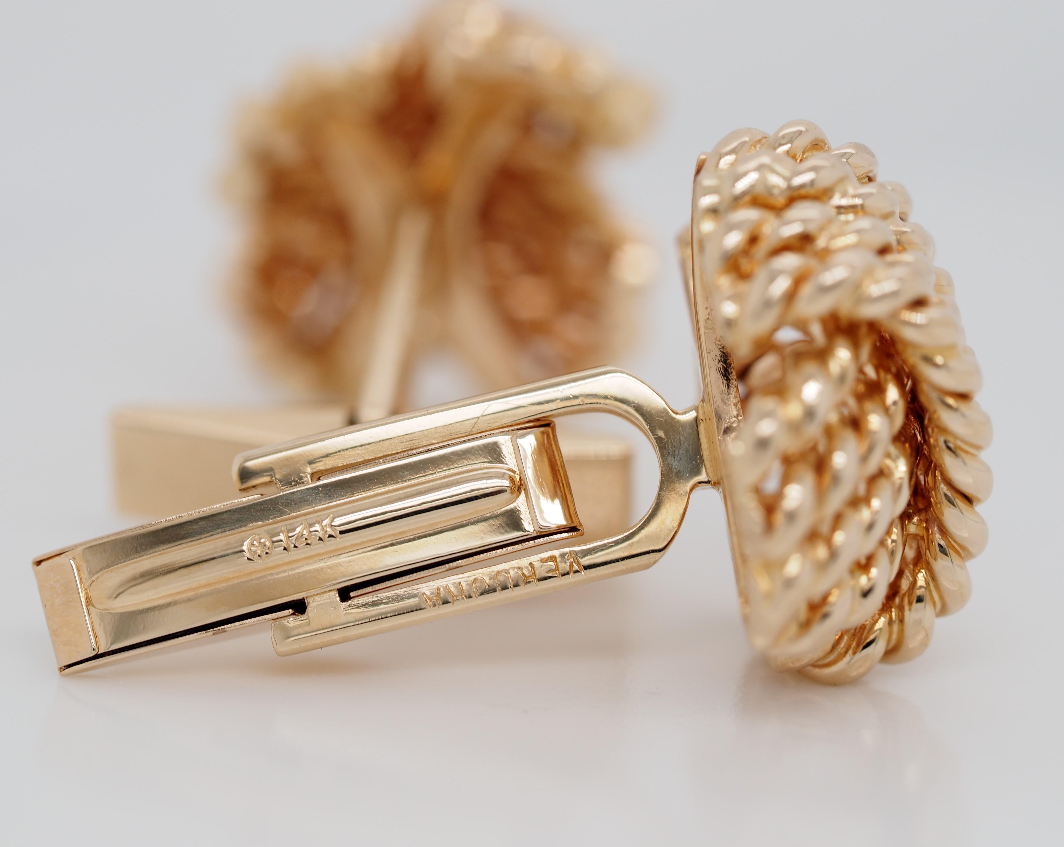 Verdura 14K Yellow Gold Rope Knot Cufflinks Rare In Excellent Condition In Addison, TX