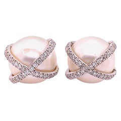 Verdura 18 Karat White Gold Wrapped Pearl and Diamond Earrings
