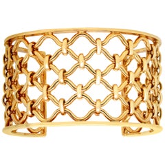 Verdura 18 Karat Yellow Gold Basket Style Cuff Bangle Bracelet