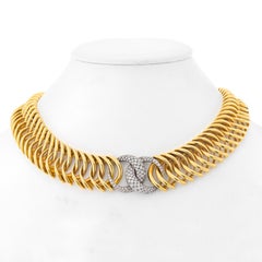 Verdura 18 Karat Yellow Gold Double Crescent Chain Link Necklace