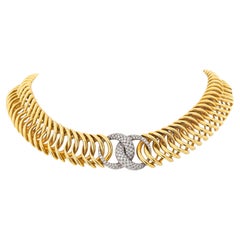 Verdura 18 Karat Yellow Gold Double Crescent Chain Link Necklace