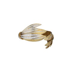 Verdura 18 Karat Yellow Gold, Platinum and Diamond "Tiara" Feather Cuff