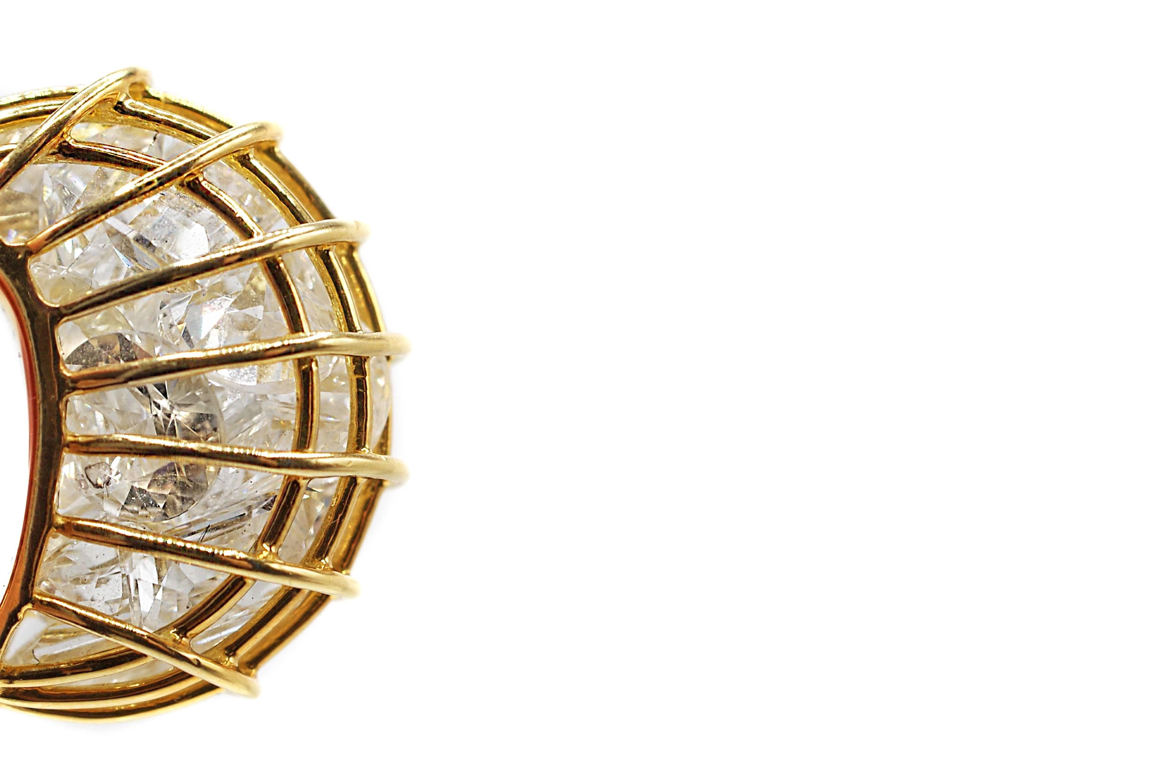 Verdura 18 Karat Yellow Gold Rock Crystal 'Cage' Earclips In Excellent Condition In New York, NY