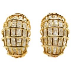 Verdura 18 Karat Yellow Gold Rock Crystal 'Cage' Earclips
