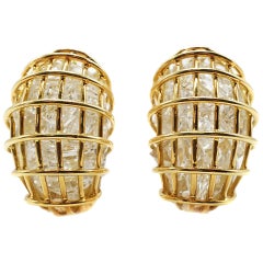 Verdura 18 Karat Yellow Gold Rock Crystal 'Cage' Earclips