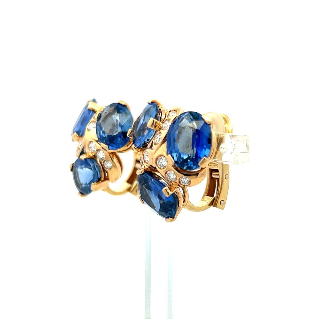 Verdura Orecchini a clip con zaffiro da 18,00 carati e diamante rotondo da 0,90 carati 187K YG in vendita 1