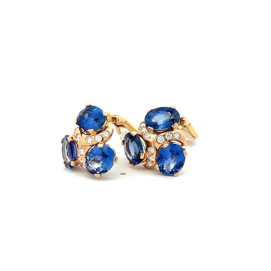 Verdura Orecchini a clip con zaffiro da 18,00 carati e diamante rotondo da 0,90 carati 187K YG in vendita 3