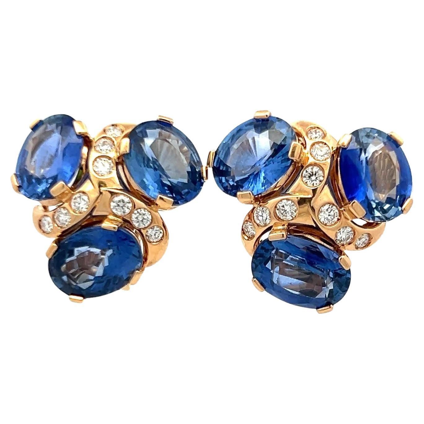 Verdura Orecchini a clip con zaffiro da 18,00 carati e diamante rotondo da 0,90 carati 187K YG in vendita