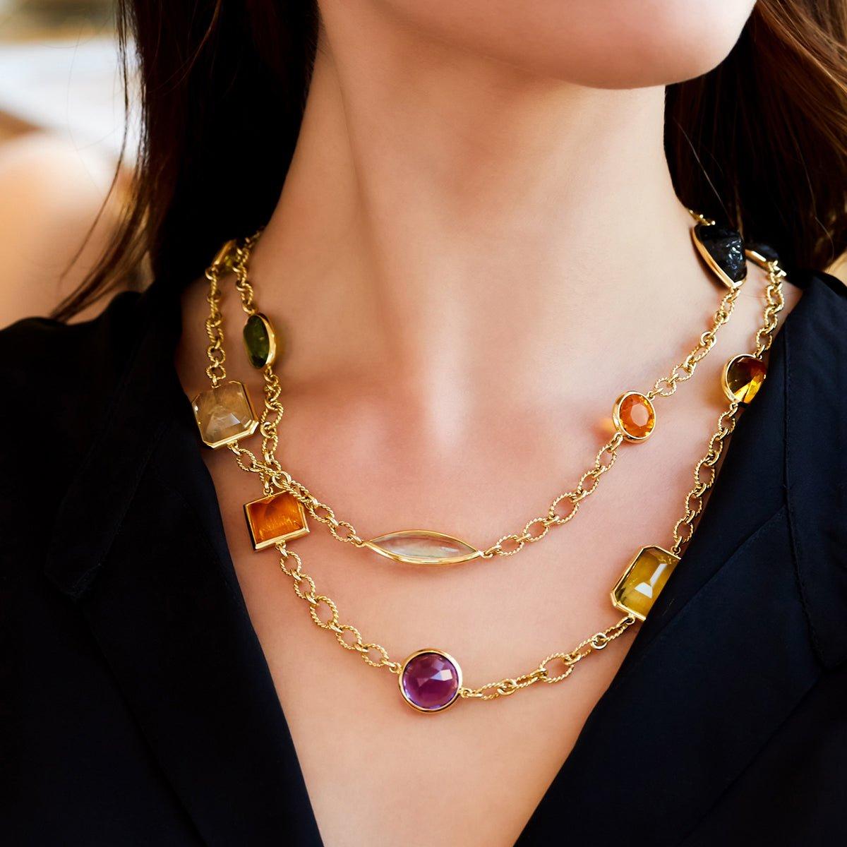 Modern Verdura 18k Yellow Gold Multicolored Gemstone Confetti Long Necklace