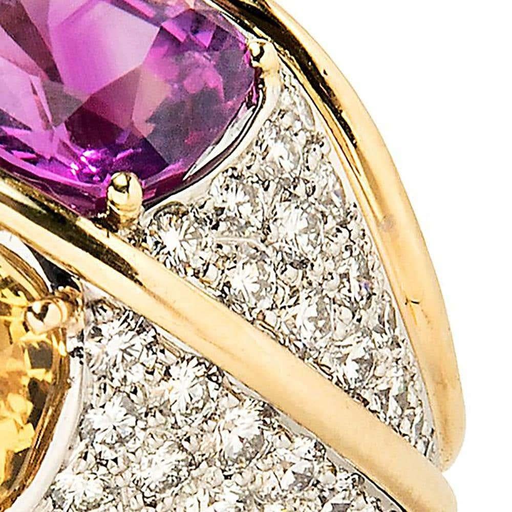Women's Verdura 18k Gold and Diamond Dome Ring with Unheated Pink and Yellow Sapphires