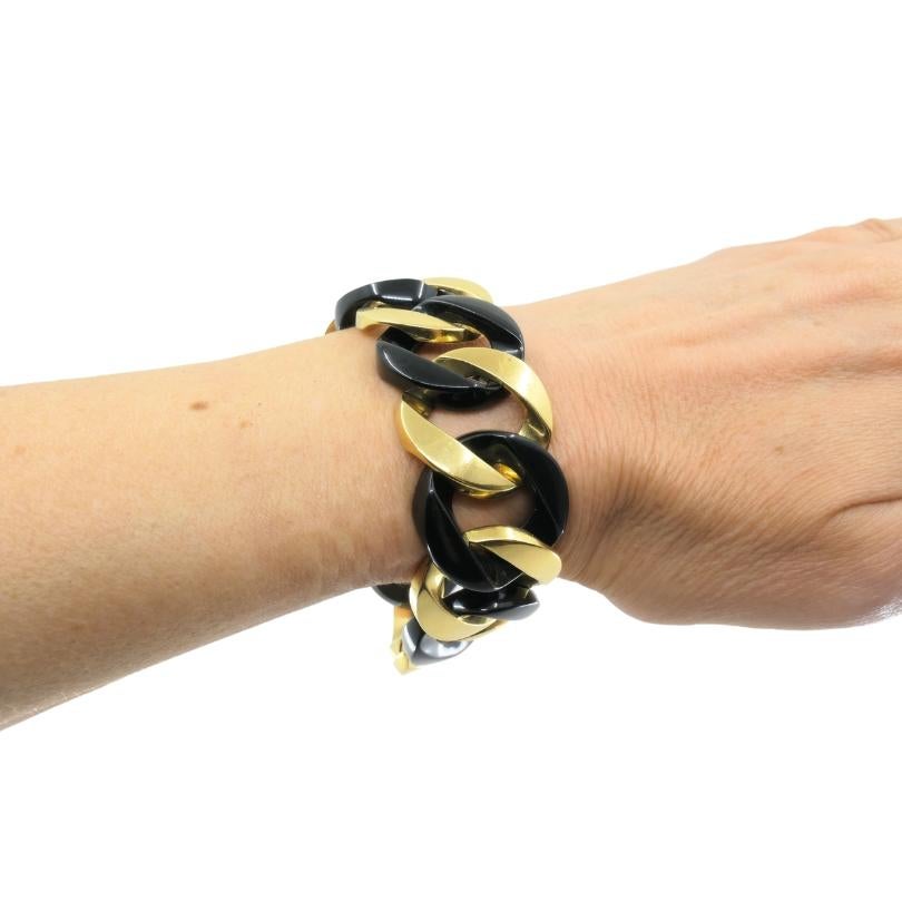Taille mixte Verdura Or 18k  Bracelet à maillons en jade noir A Link en vente