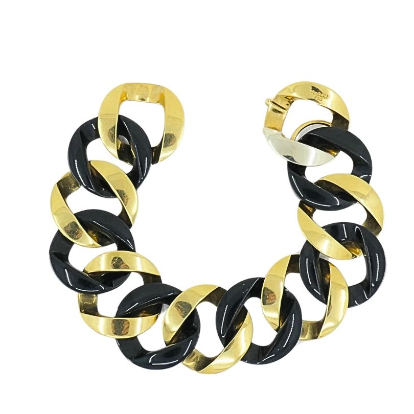 Verdura Or 18k  Bracelet à maillons en jade noir A Link en vente 1