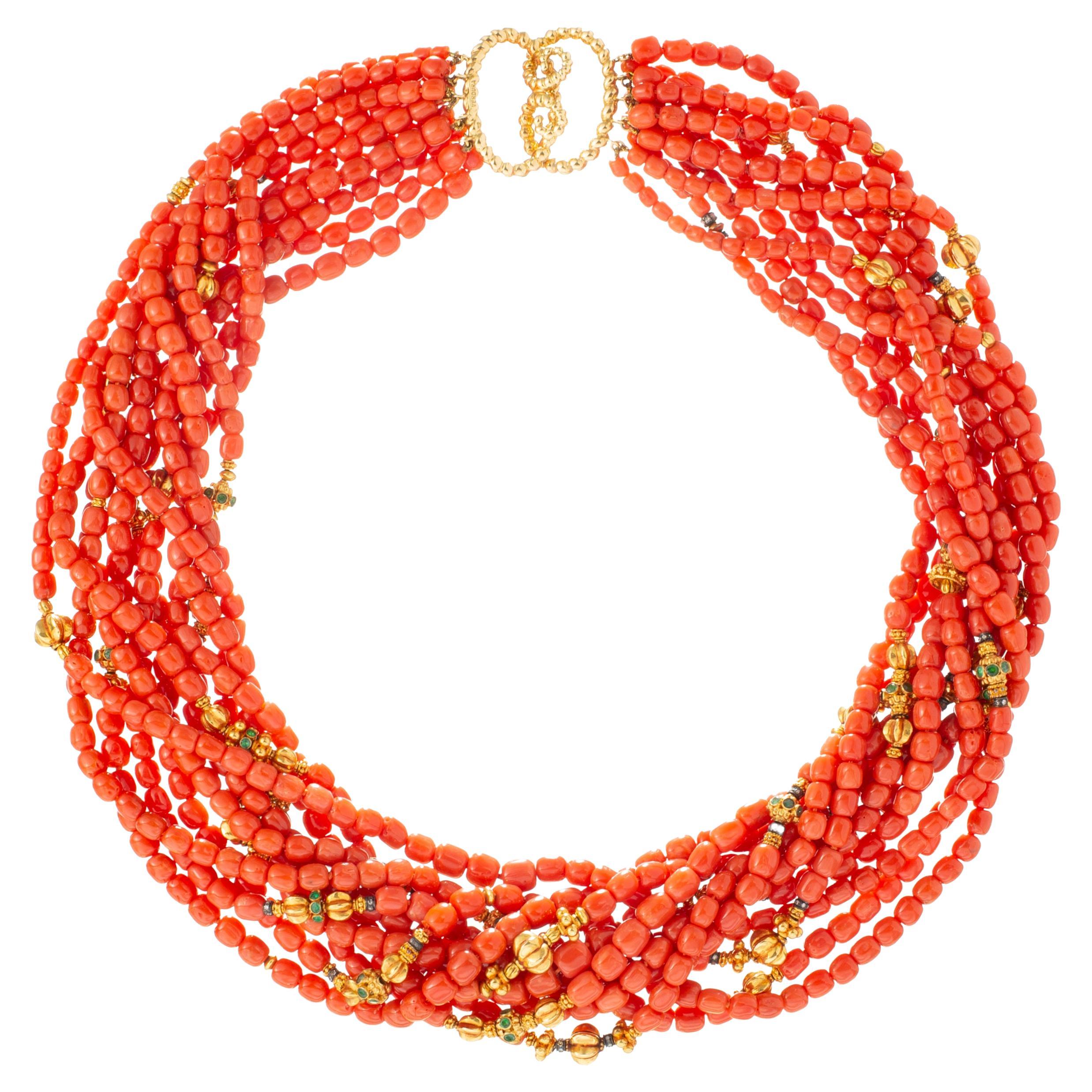 Verdura 18k Gold Coral Bead Torsade Necklace