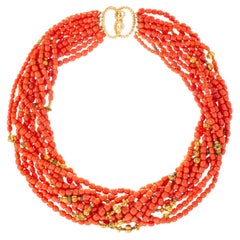 Verdura 18k Gold Coral Bead Torsade Necklace