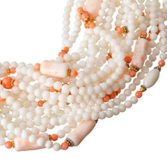 Collar Torsade de Cuentas de Coral Multicolor Verdura Oro 18k