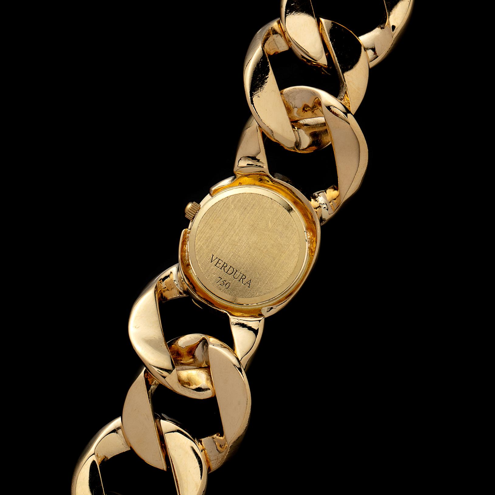 Verdura 18 Karat Gold Curb-Link Bracelet Watch In Excellent Condition In San Francisco, CA