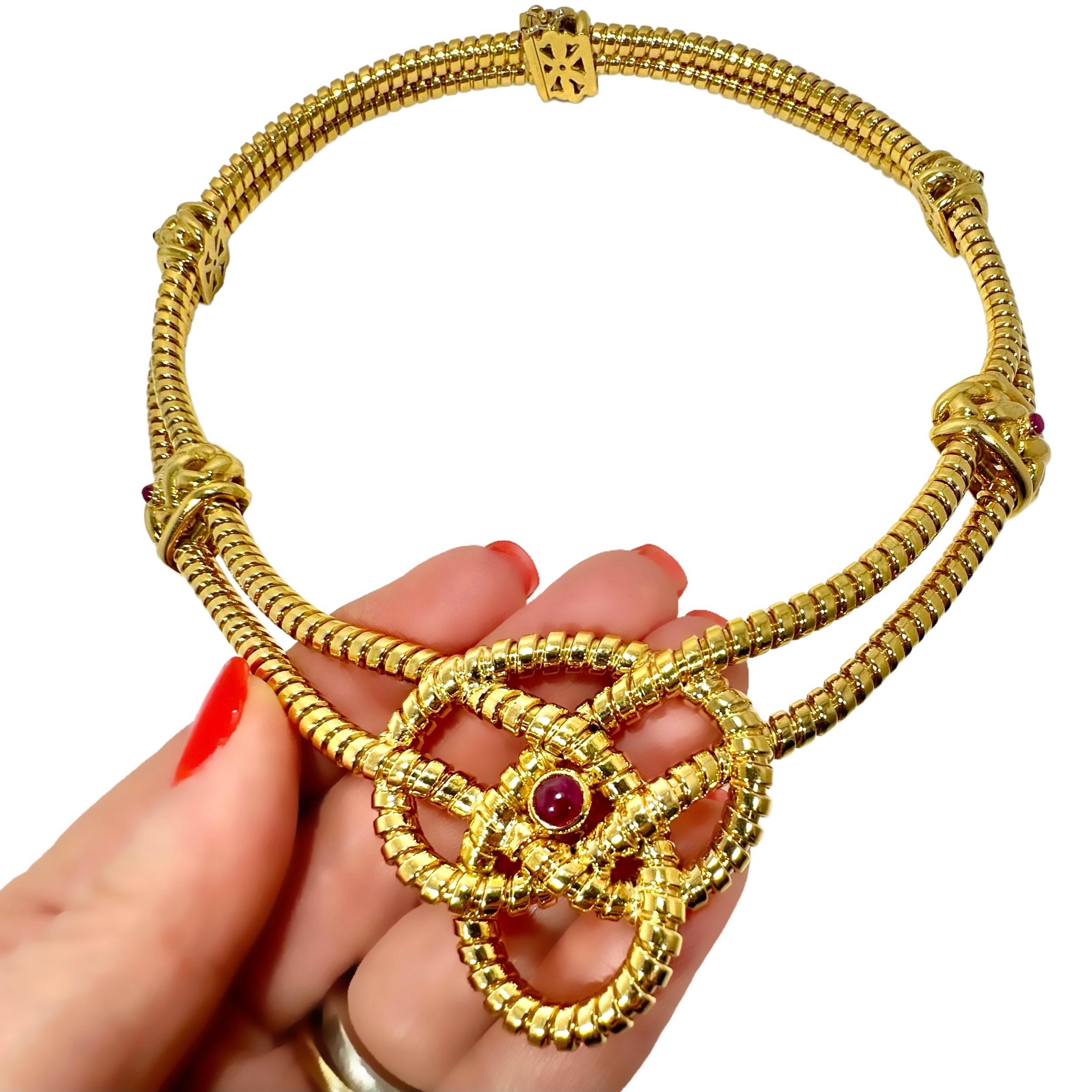 Doppelreihige Tubogas-Choker-Halskette von Verdura aus 18 Karat Gold mit Cabochon-Rubinen 5