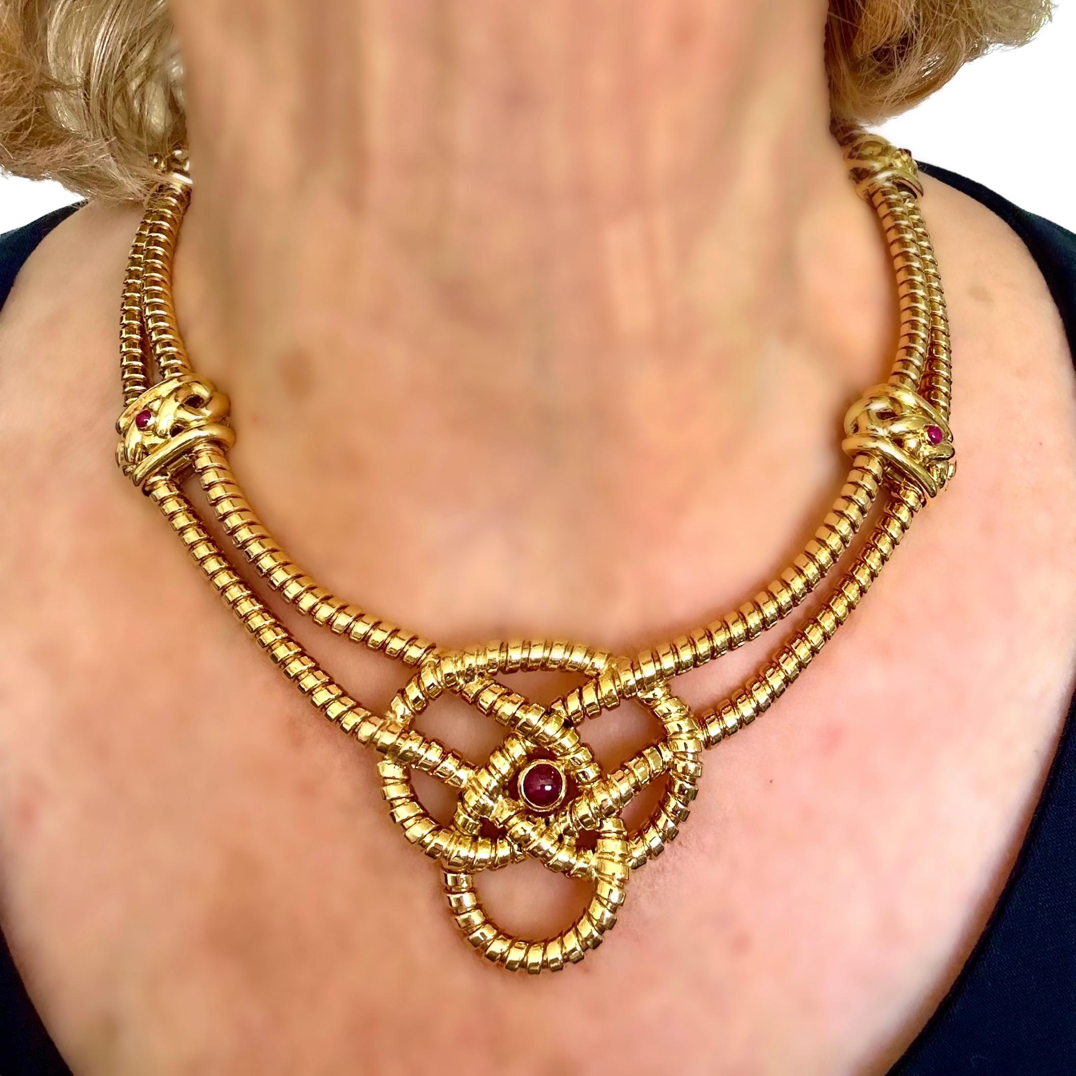 Doppelreihige Tubogas-Choker-Halskette von Verdura aus 18 Karat Gold mit Cabochon-Rubinen 6