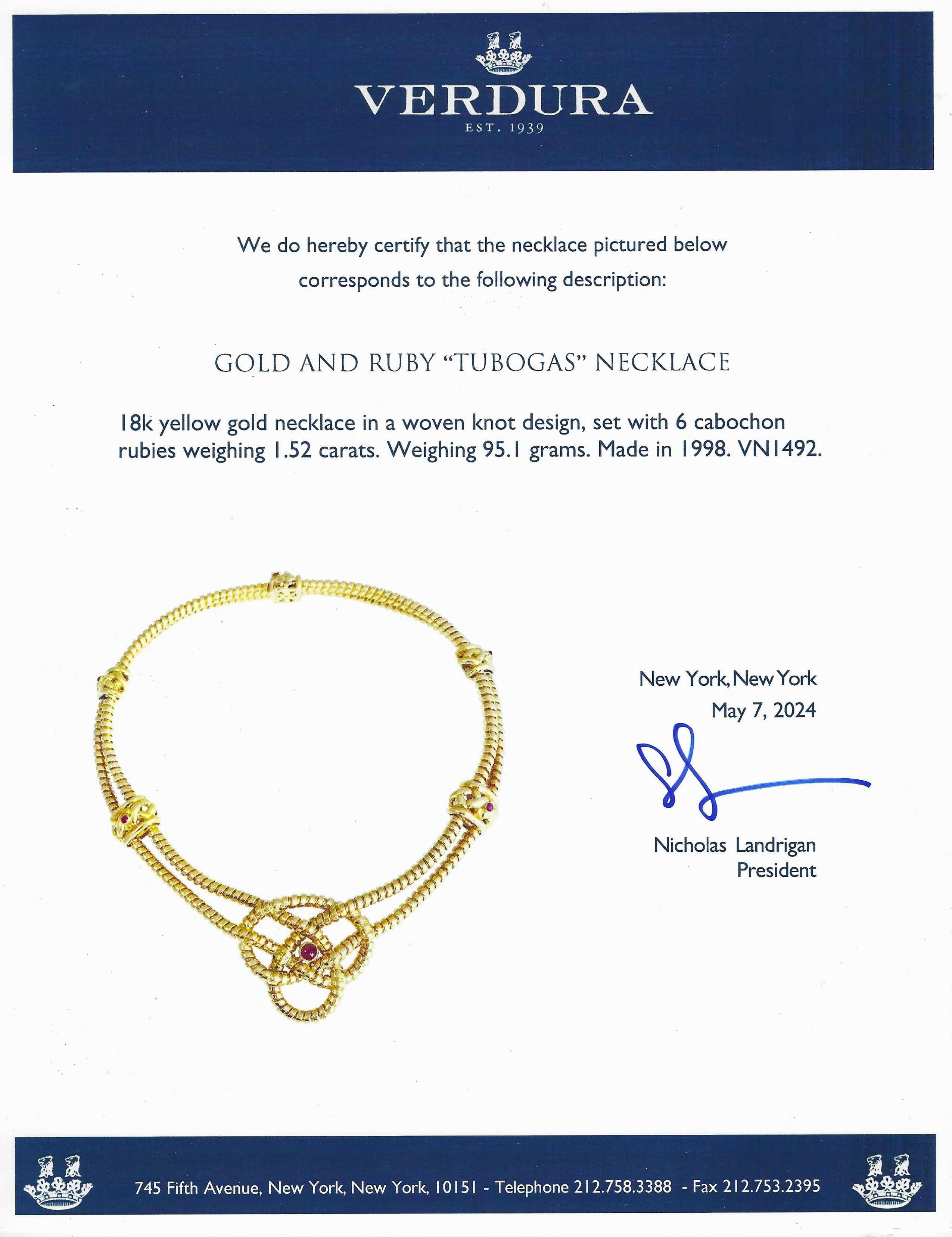 Doppelreihige Tubogas-Choker-Halskette von Verdura aus 18 Karat Gold mit Cabochon-Rubinen 7