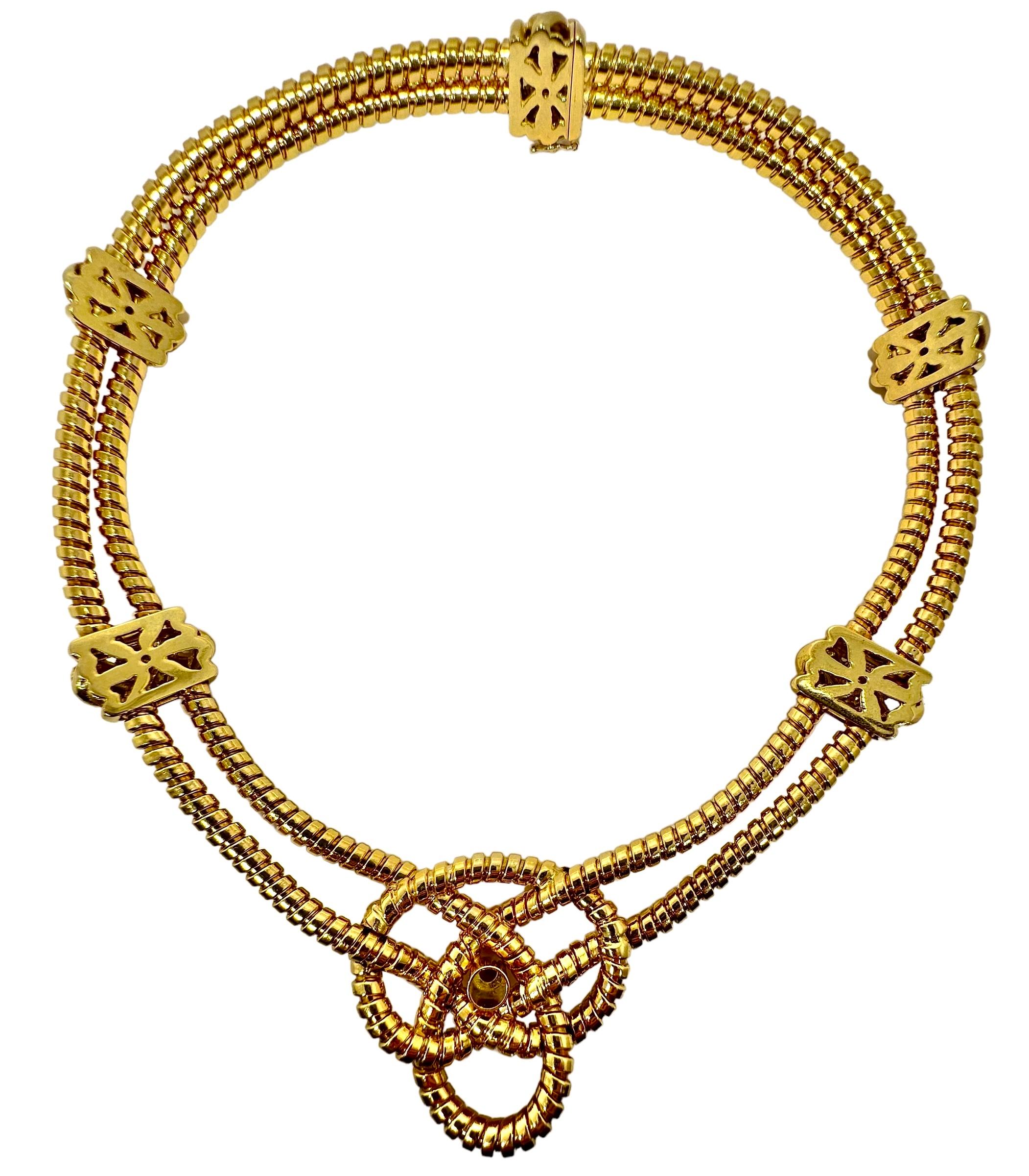 Modern Verdura 18K Gold Double Strand Tubogas Choker Necklace with Cabochon Rubies For Sale