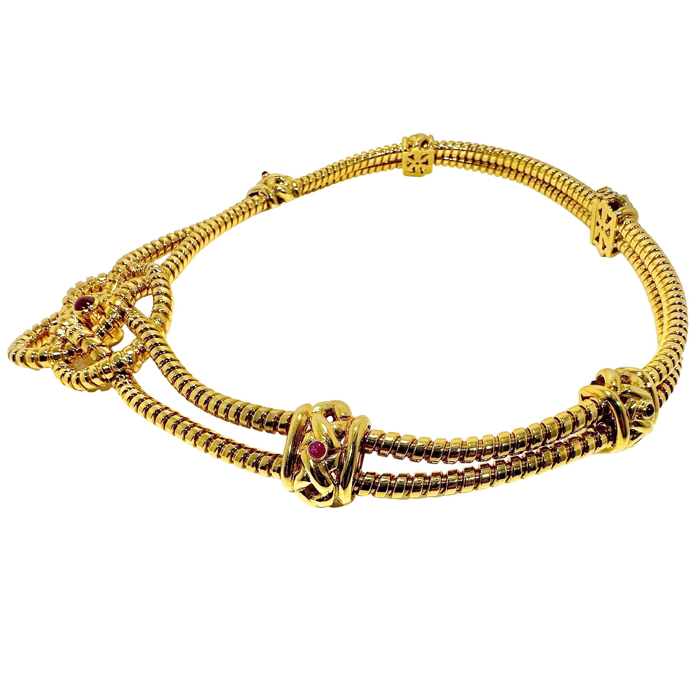Doppelreihige Tubogas-Choker-Halskette von Verdura aus 18 Karat Gold mit Cabochon-Rubinen 1