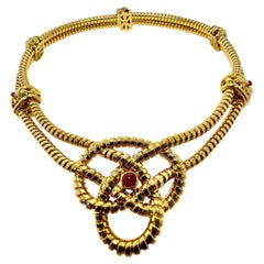 Doppelreihige Tubogas-Choker-Halskette von Verdura aus 18 Karat Gold mit Cabochon-Rubinen