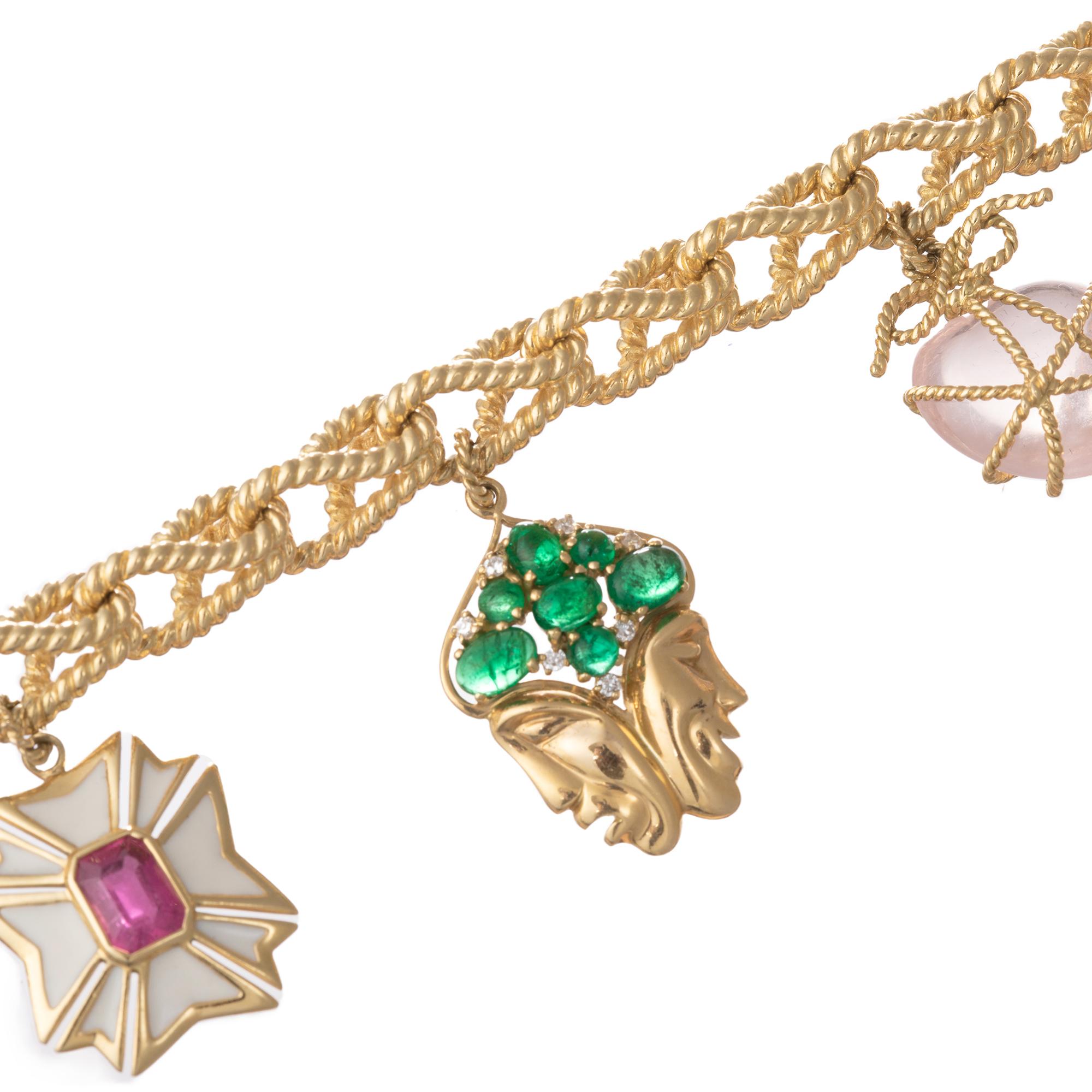 Verdura - Bracelet à breloques en or 18k avec émail et pierres précieuses Pour femmes en vente