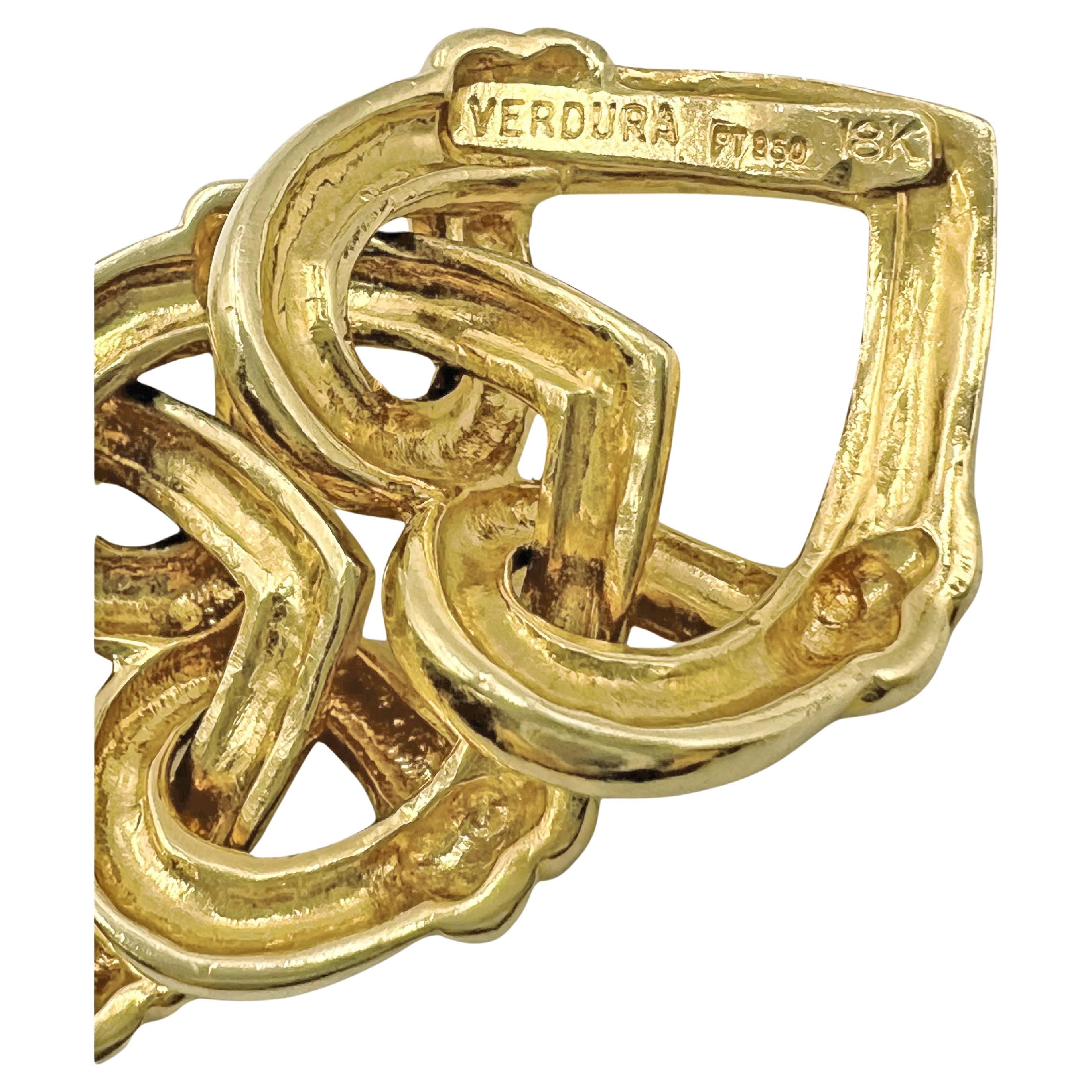 Brilliant Cut Verdura 18k Gold Platinum Diamond Heart Link Bracelet
