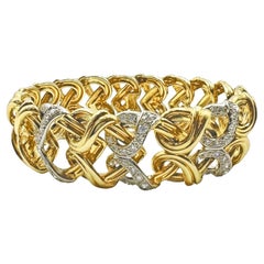 Verdura 18k Gold Platinum Diamond Heart Link Bracelet