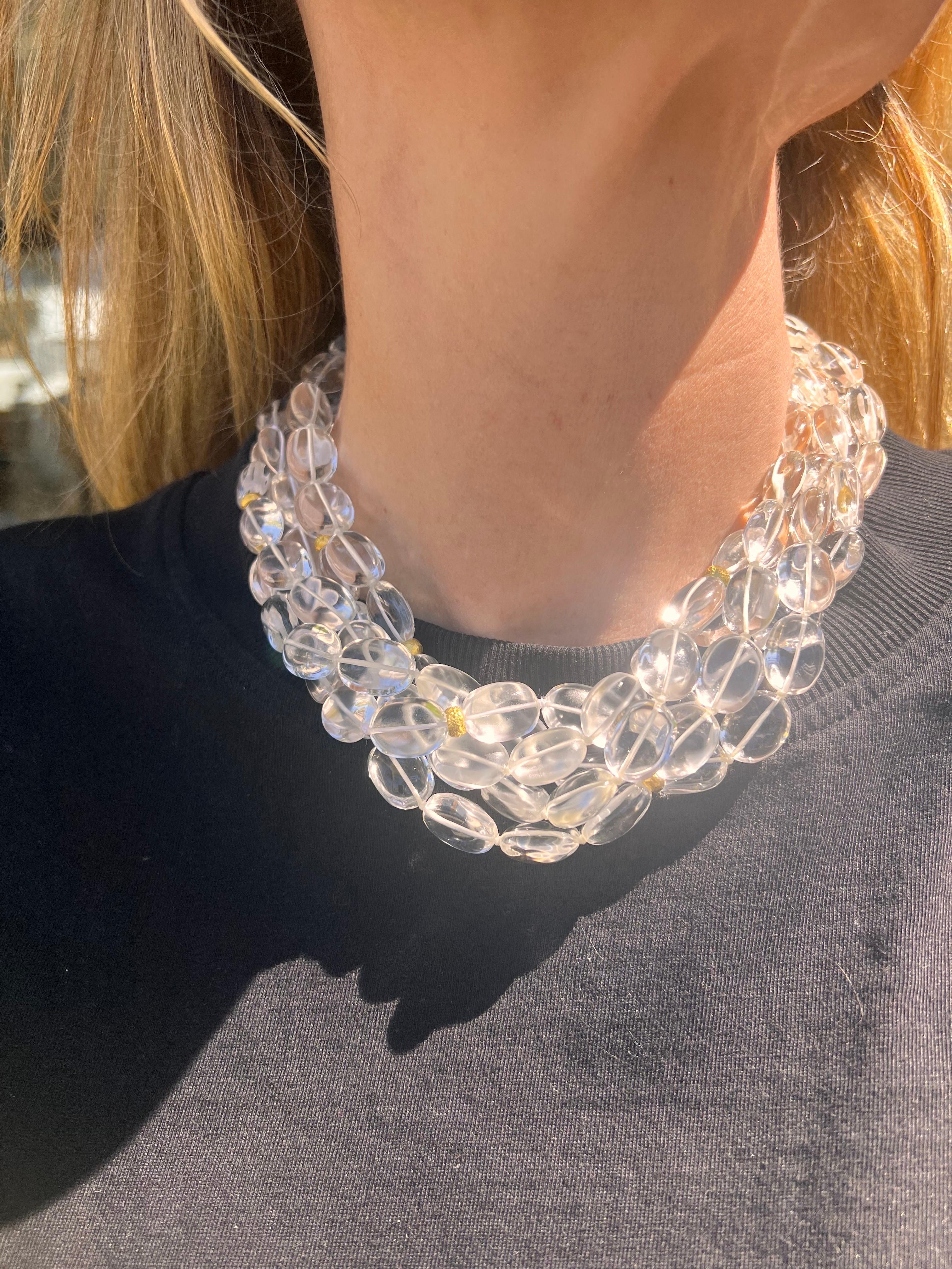 Women's Verdura 18k Gold Rock Crystal Bead Torsade Necklace