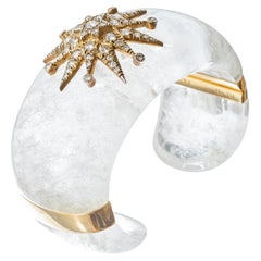 Verdura 18k Gold Rock Crystal Diamond Star Cuff Bracelet