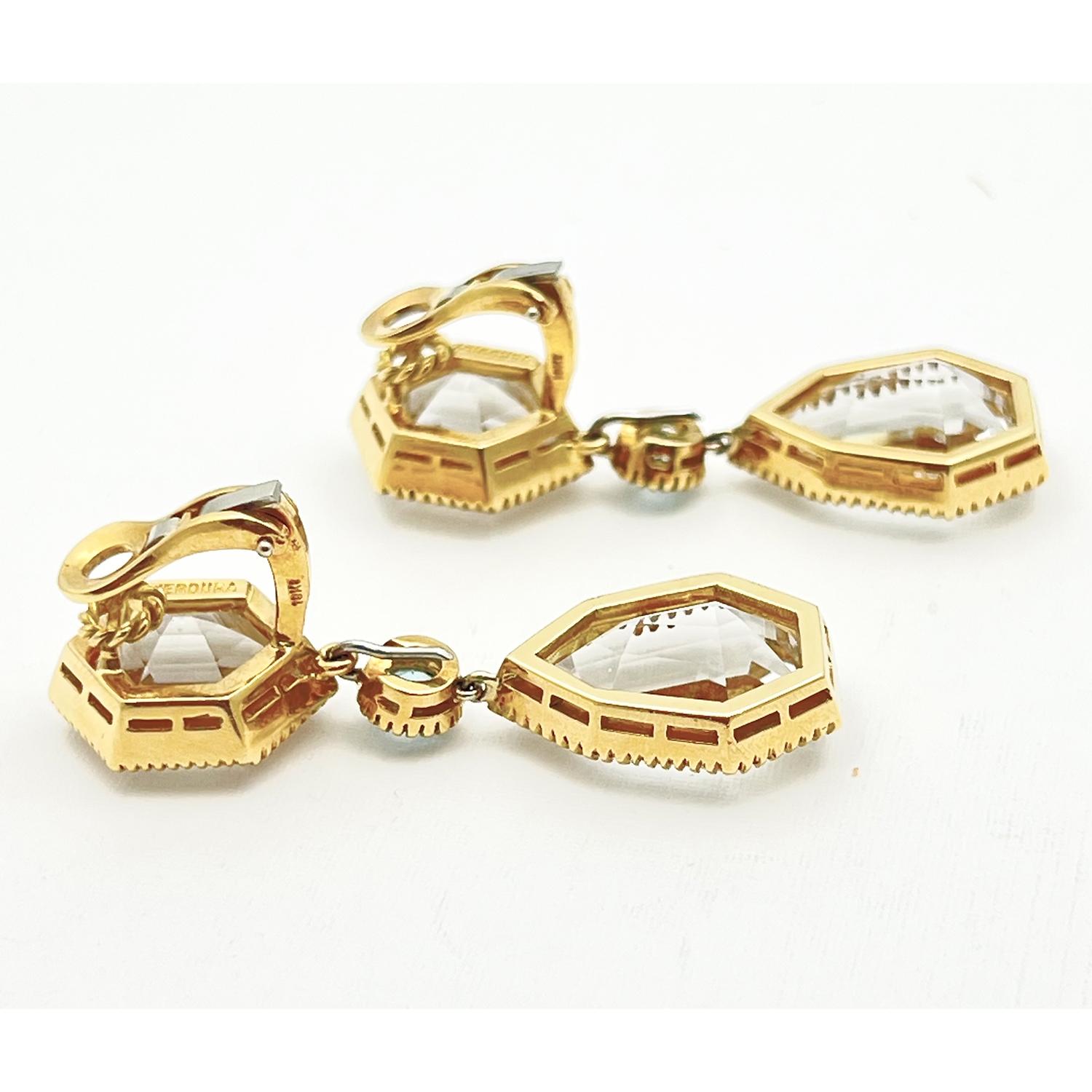 Orecchini bizantini in oro bianco e topazio blu di Verdura 18k in vendita 2
