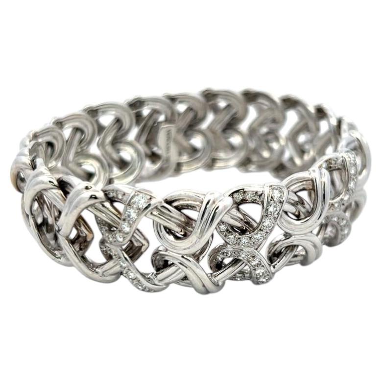 Pulsera de eslabones de oro blanco de 18 quilates de Verdura con diamantes redondos F-VS de 1,1 quilates