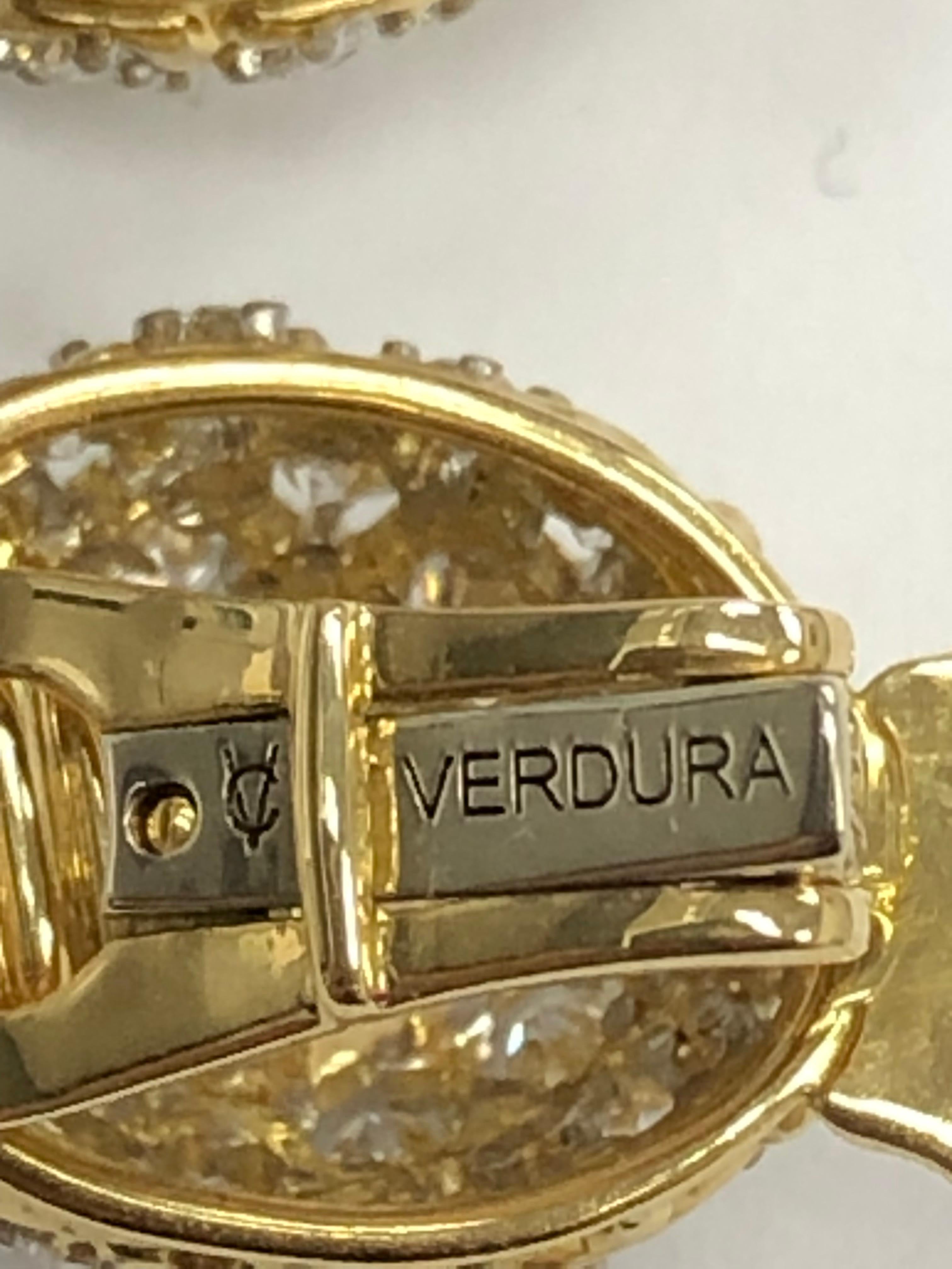 Round Cut Verdura 18K Yellow and Platinum Diamond Pineapple Earrings  For Sale