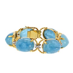 Verdura 18K Yellow Gold Aquamarine Pebble Diamond Bracelet